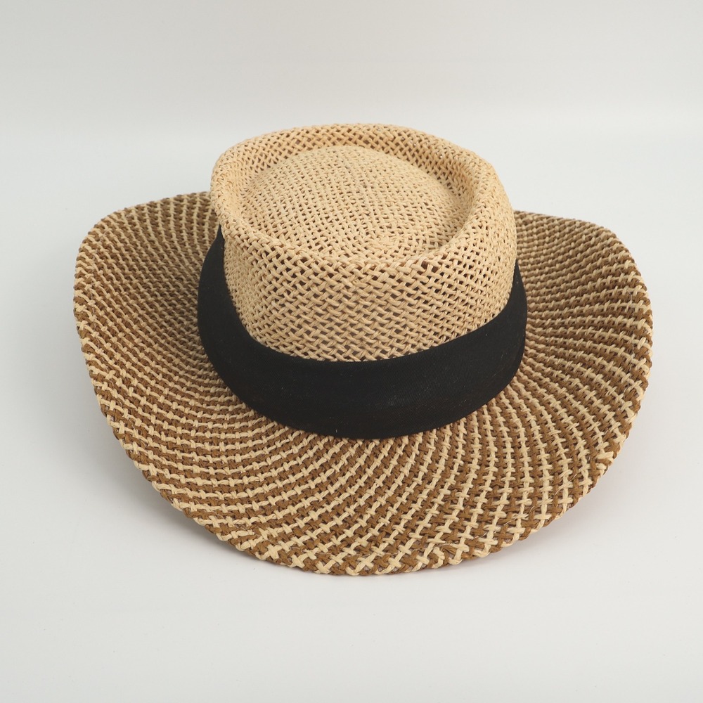 Walter Hagen Golf Hat‎ Paper Straw Fedora Black Band One Size Newsboy